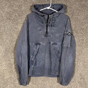 Penfield Jacket Mens Large Blue Hooded Lightweight Anorak 1/4 Zip Pullover